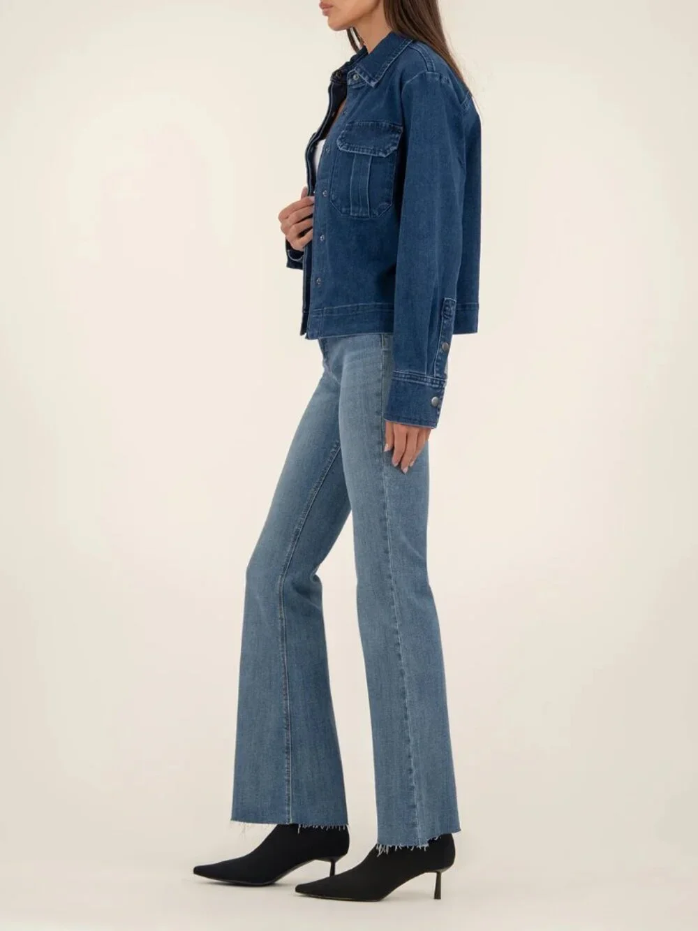 Kut from the Kloth Remy Jacket M Indigo Patch Flap Pockets Snap Front Long Sleev - Picture 3 of 9